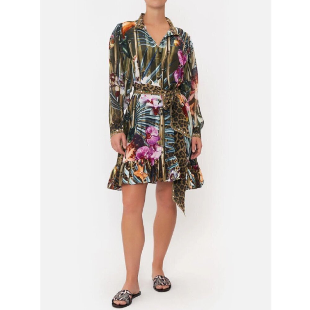 Camilla 'Passport To Paradise' Printed-Silk Mini Shirt Dress, Multicolor